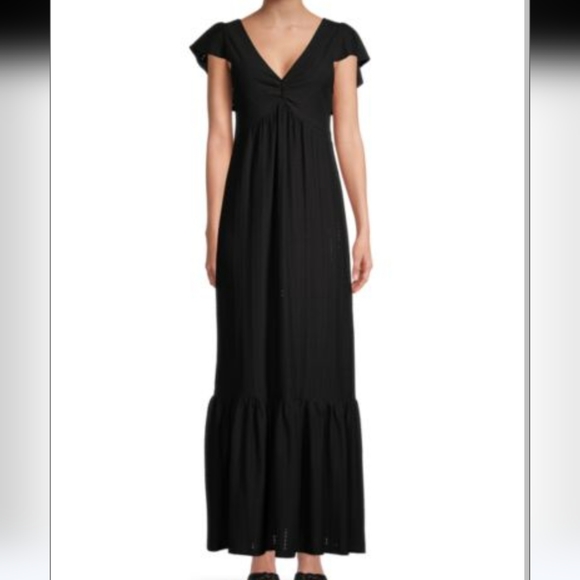 NWT Betsey Johnson dress black eyelet flutter ruffle maxi dress Medium - Picture 5 of 10